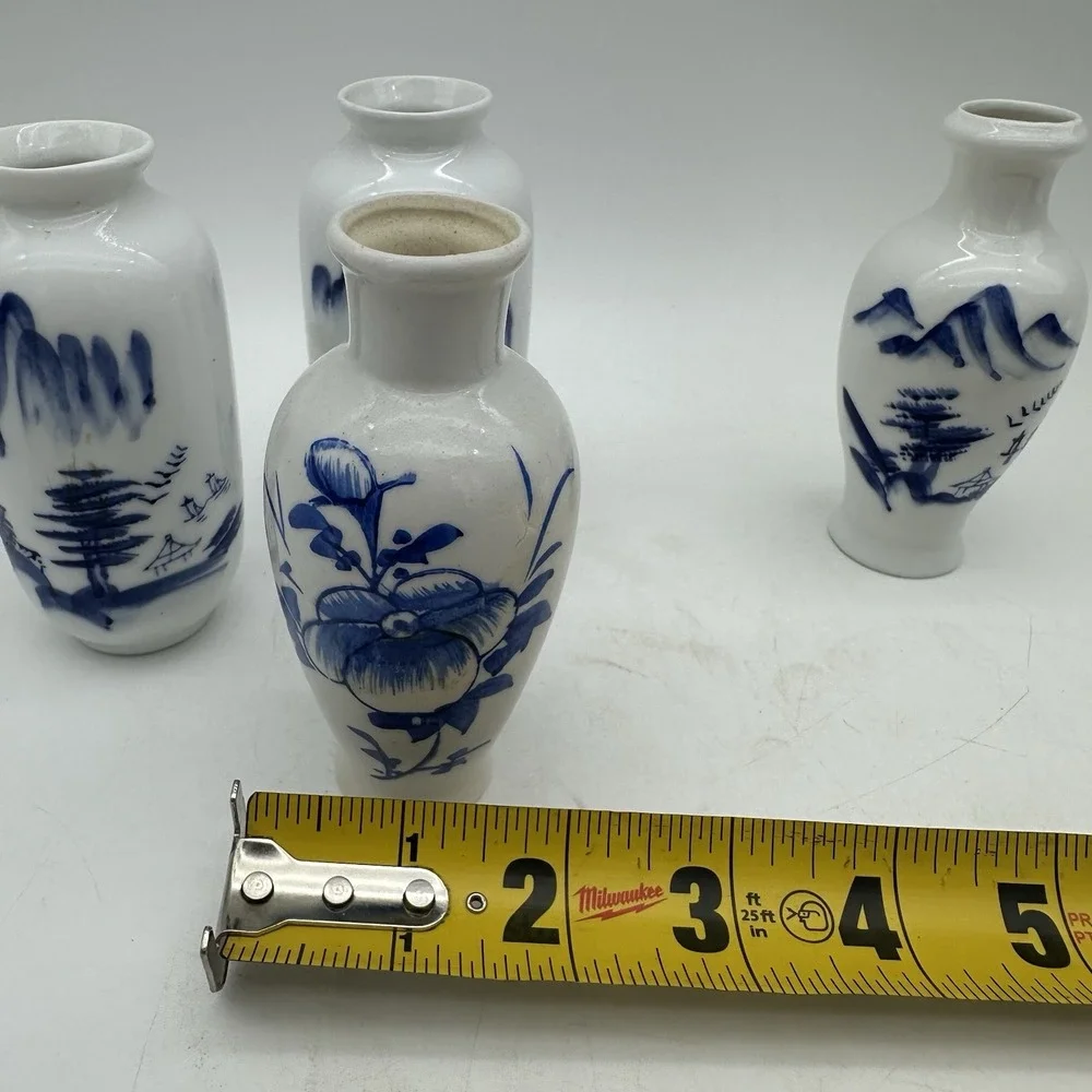 Lot Of 4 Vintage MCM Chinese Blue And White Chinoiserie Small 4